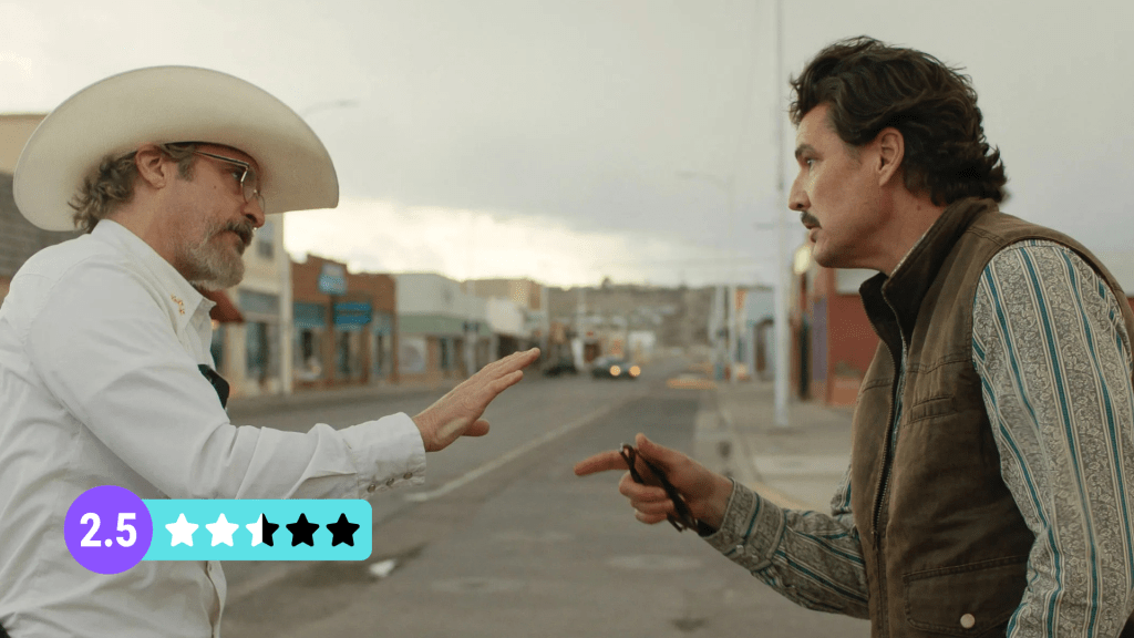 Joaquin Phoenix and Pedro Pascal argue in Eddington. Photo Courtesy: A24